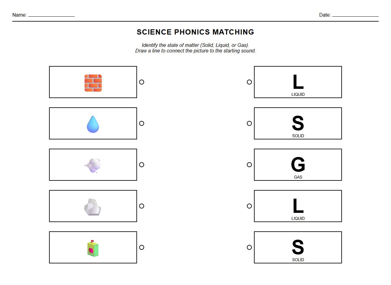 Match the State of Matter Picture to Phonics Sound