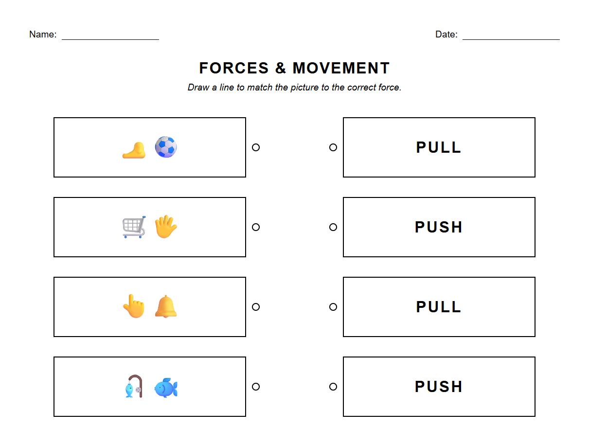 Matching Forces to Object Movement Worksheet