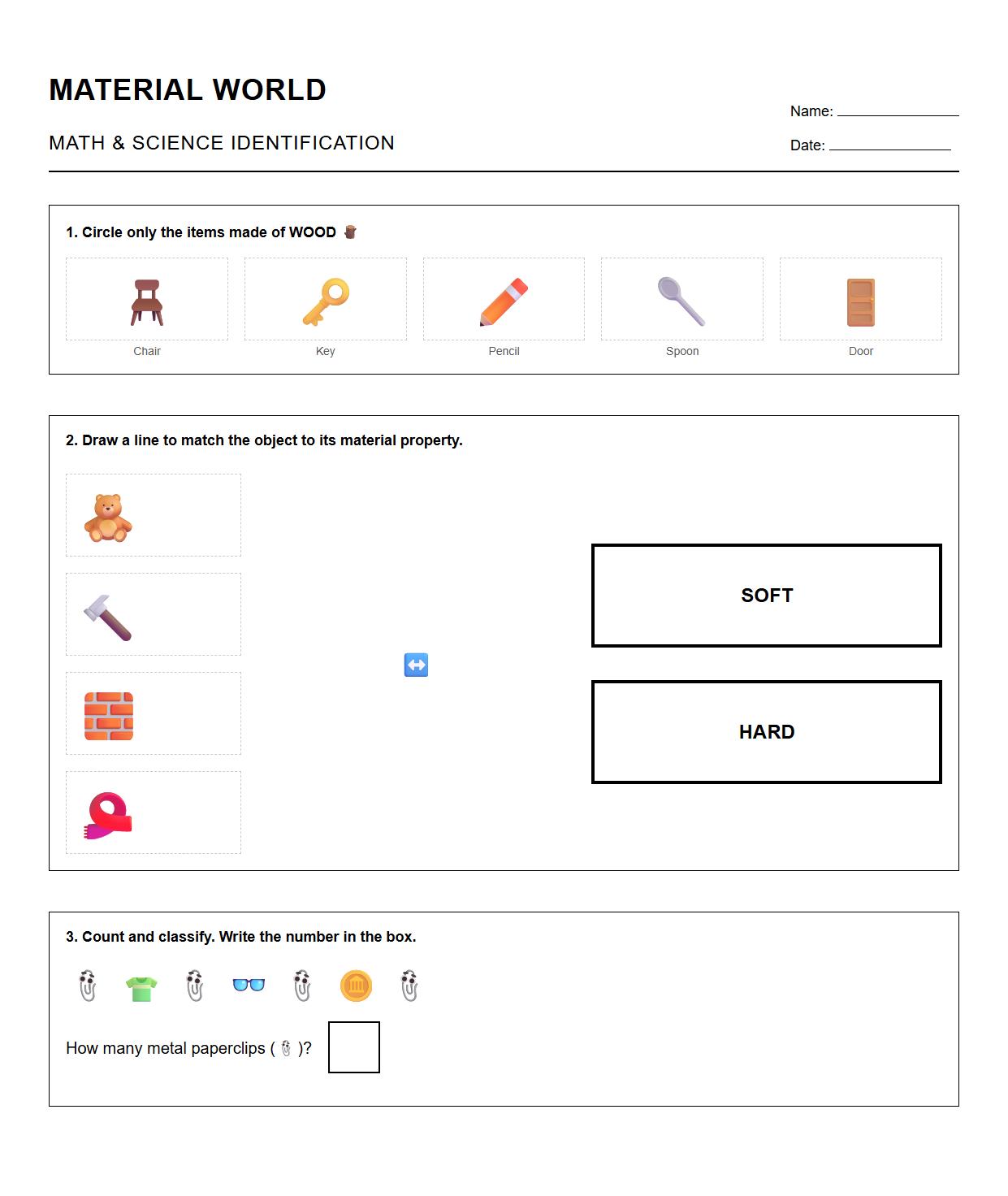 Material identification and grouping exercise