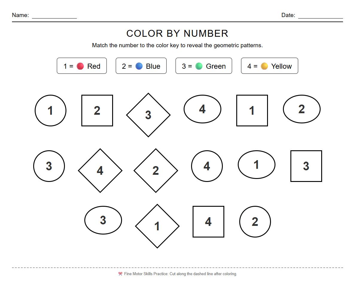 Math Skills Color by Number Geometric Figures