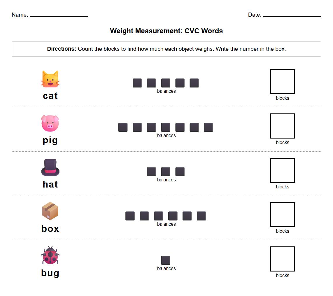 Measuring and Recording Object Weights with CVC Word Labels