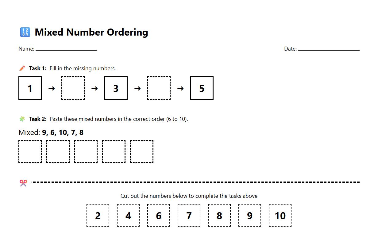 Mixed Order Number Sequencing Task