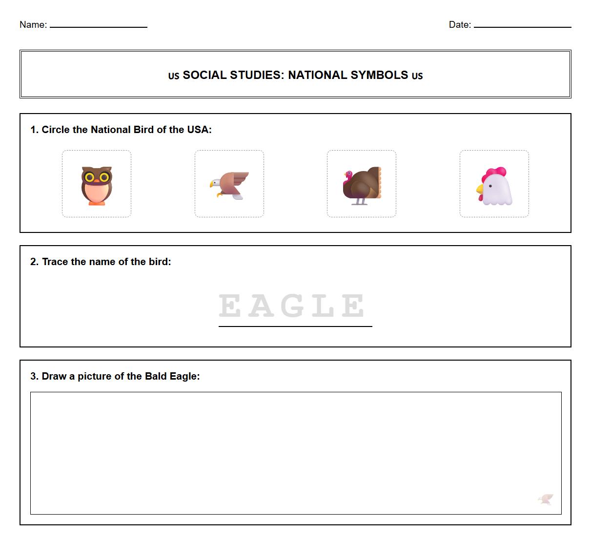 National Bird Symbol Symbolic Recognition Worksheet for Kindergarten