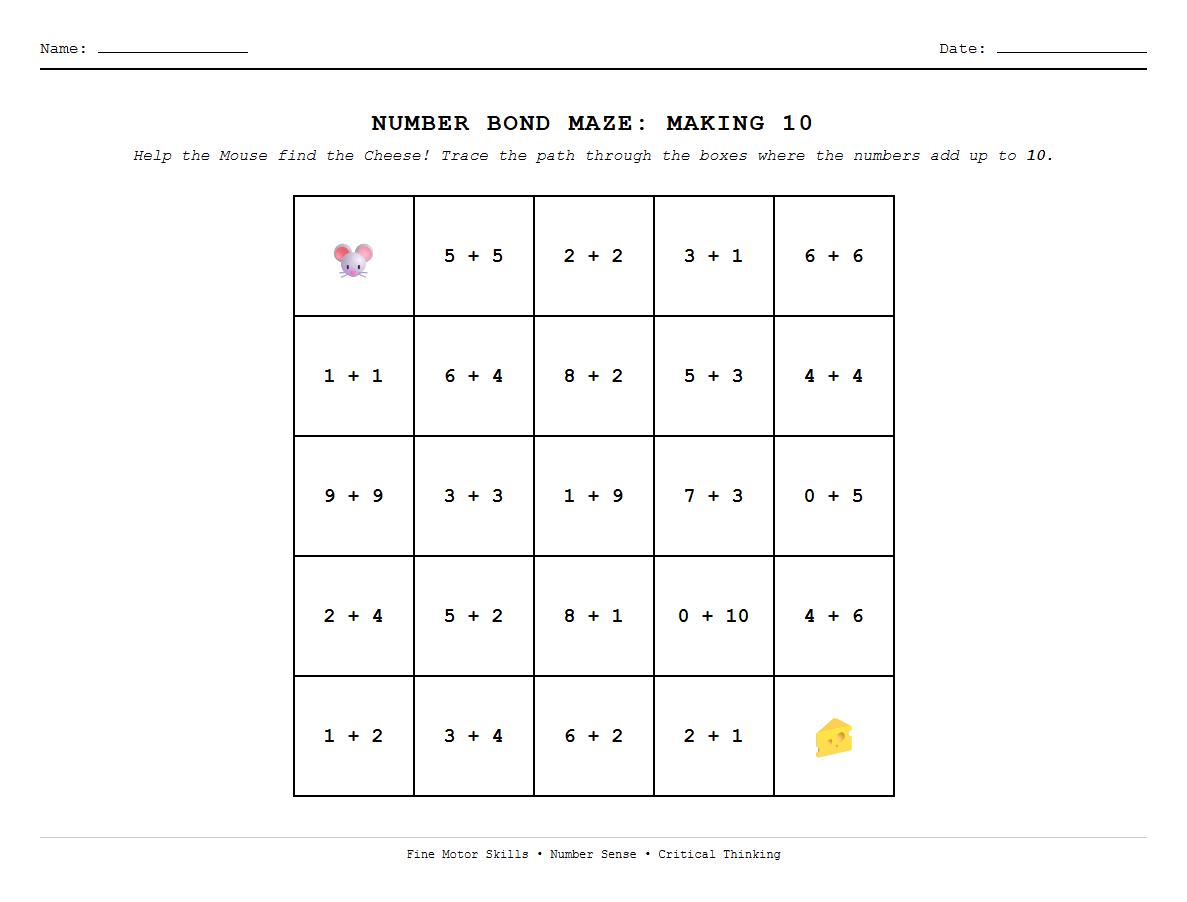 Number Bonds Sequencing Maze