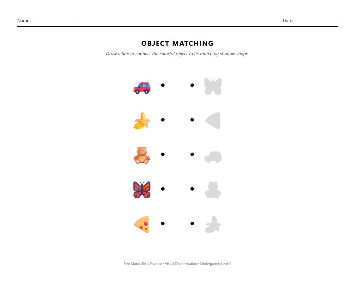 Object to Outline Visual Matching with Colors Worksheet