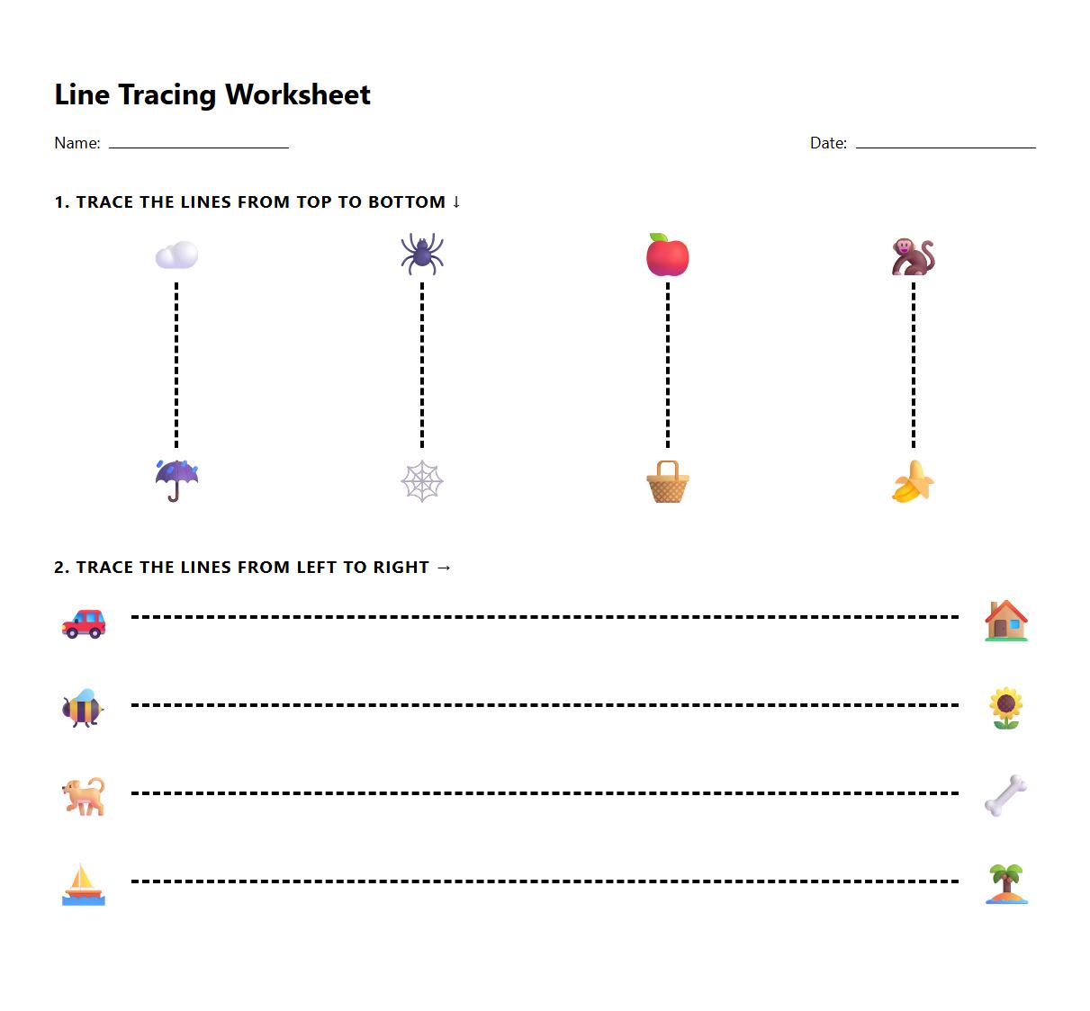 Occupational Therapy Worksheet: Vertical and Horizontal Line Tracing for Pencil Control