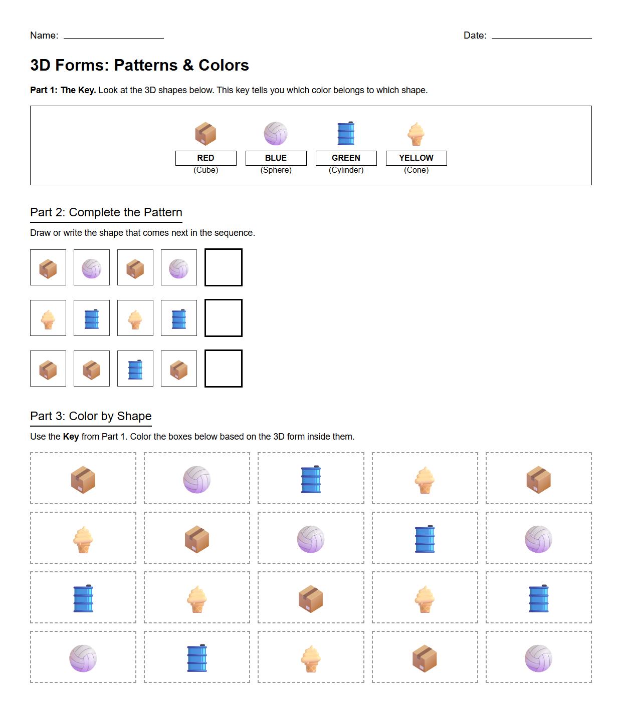 Pattern Recognition Color by Shape with Complex 3D Forms