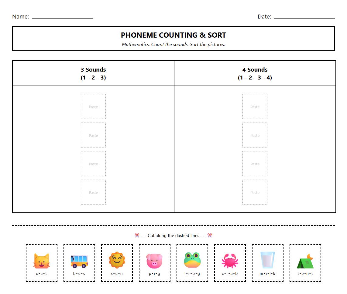 Phoneme Blending Picture Sorting Sheet