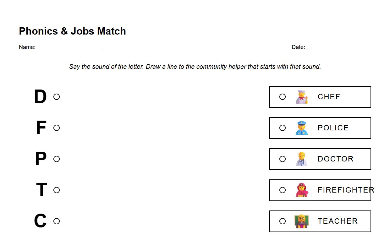 Phonics-Based Job Matching Worksheet