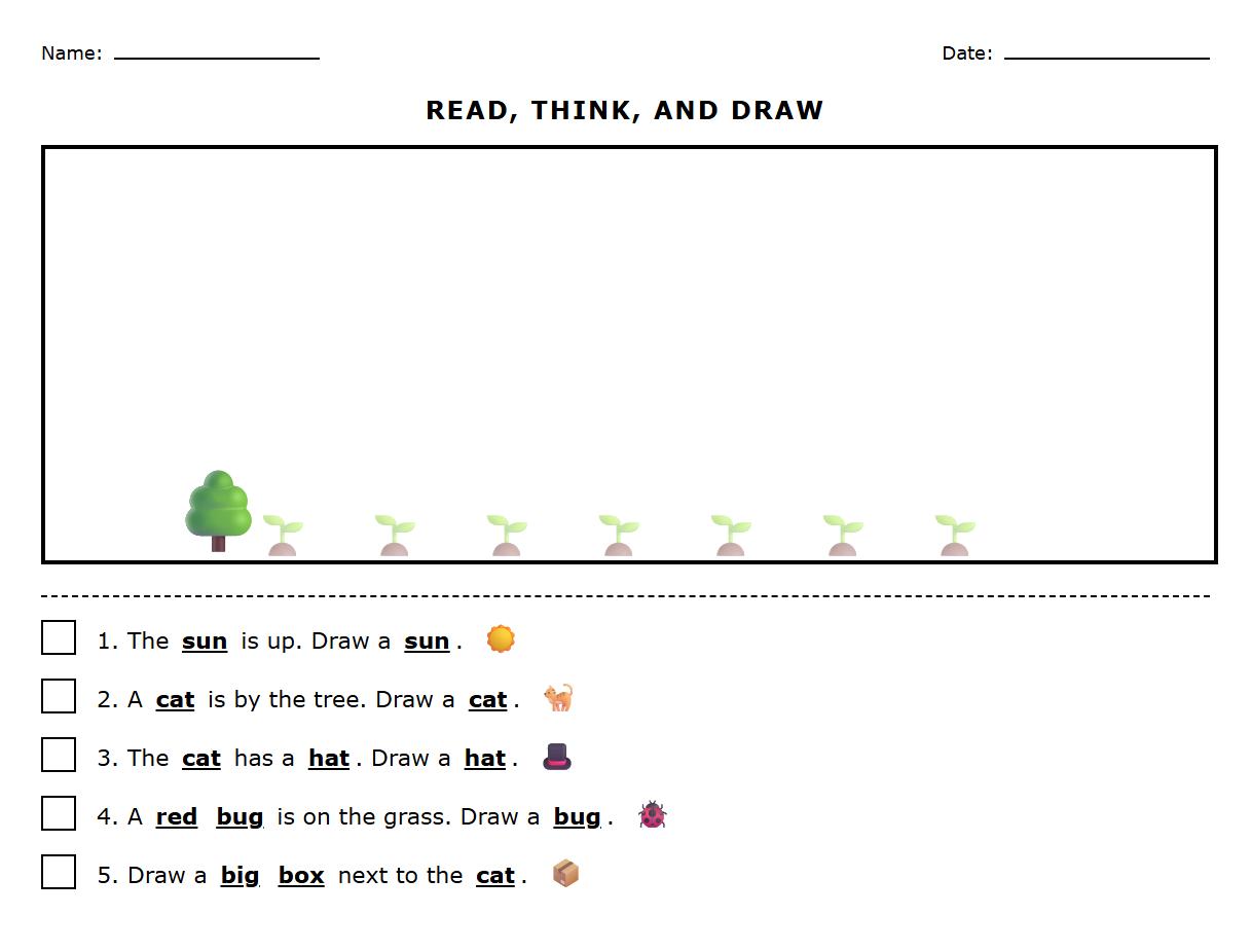 Phonics Based Step by Step Following Directions Worksheet