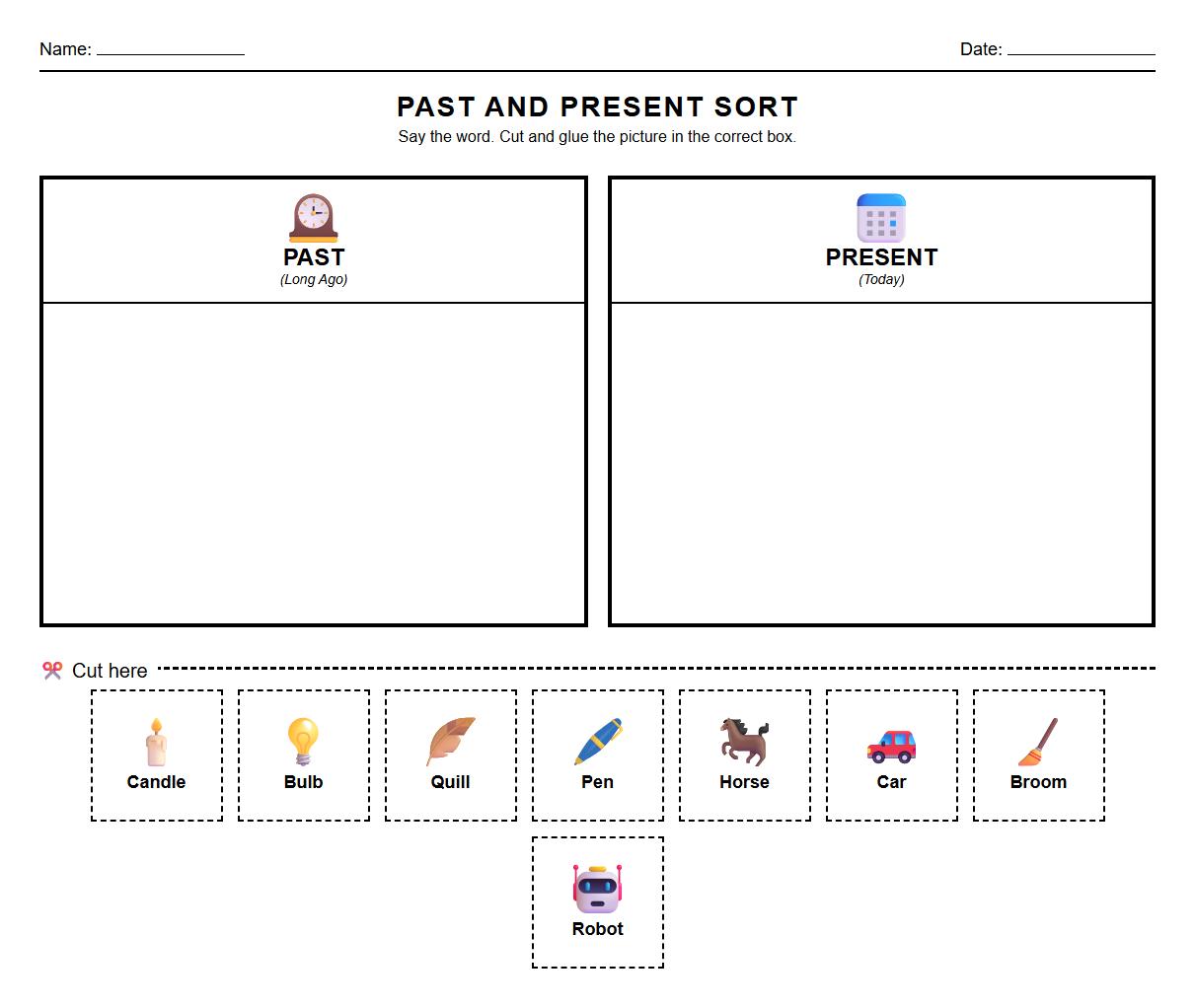 Phonics-based Vocabulary Sorting for Past and Present Objects