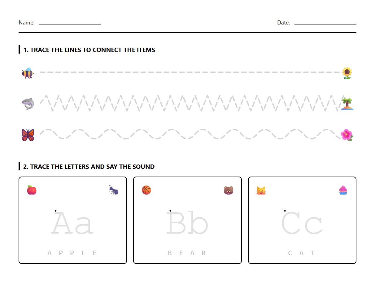 Phonics Letter Formation Tracing Including Lines and Curves for Literacy Readiness