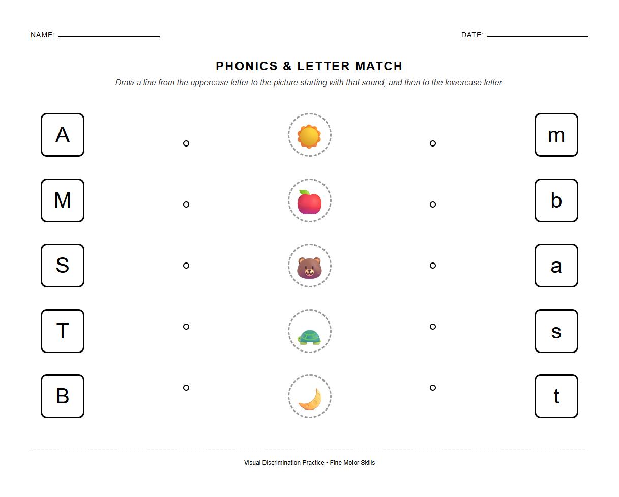 Phonics Letter Matching Visual Discrimination Worksheet