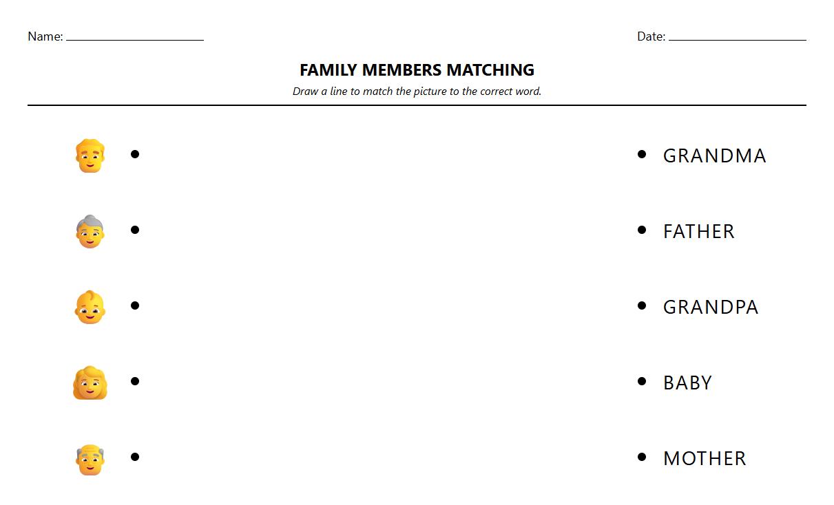 Picture to Word Association for Family Members