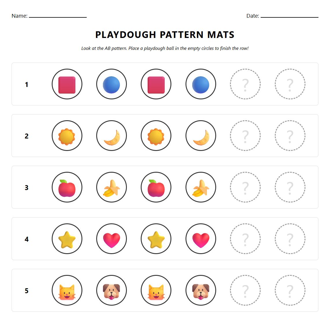 Playdough Mats for Creating AB Pattern Rows in Math