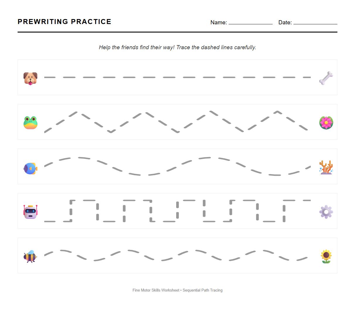 Prewriting maze using straight and curved paths for sequential tracing and problem solving