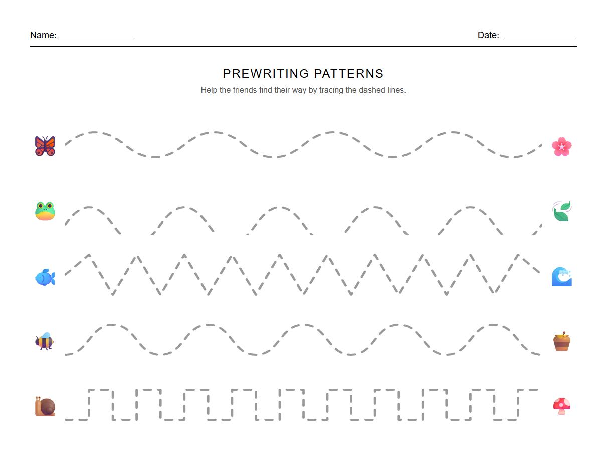 Prewriting patterns with wavy lines to practice line orientation and grip strength