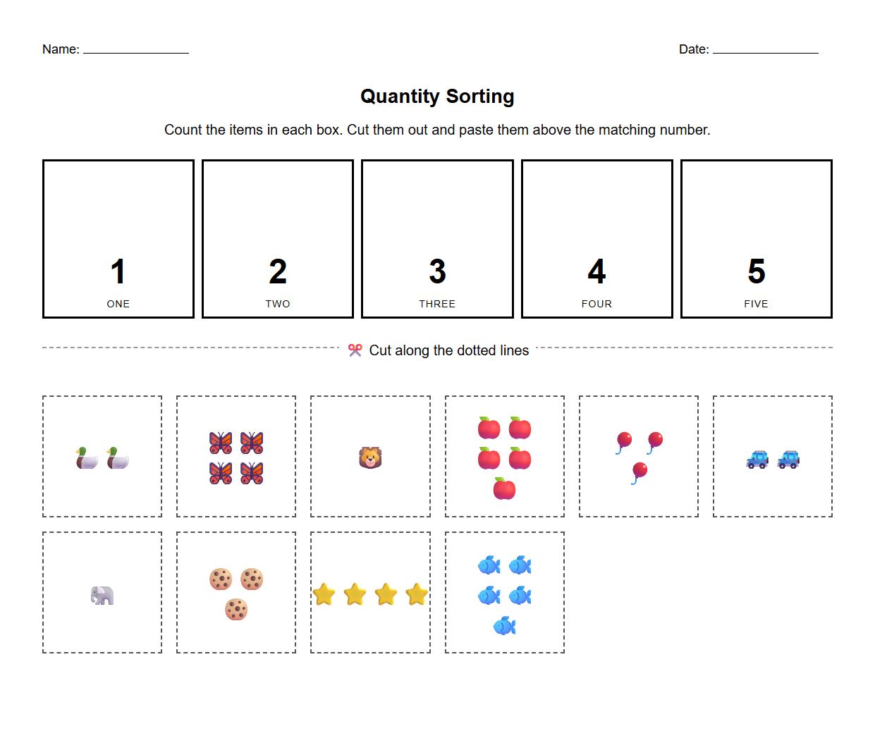 Quantity Sorting Interactive Worksheet