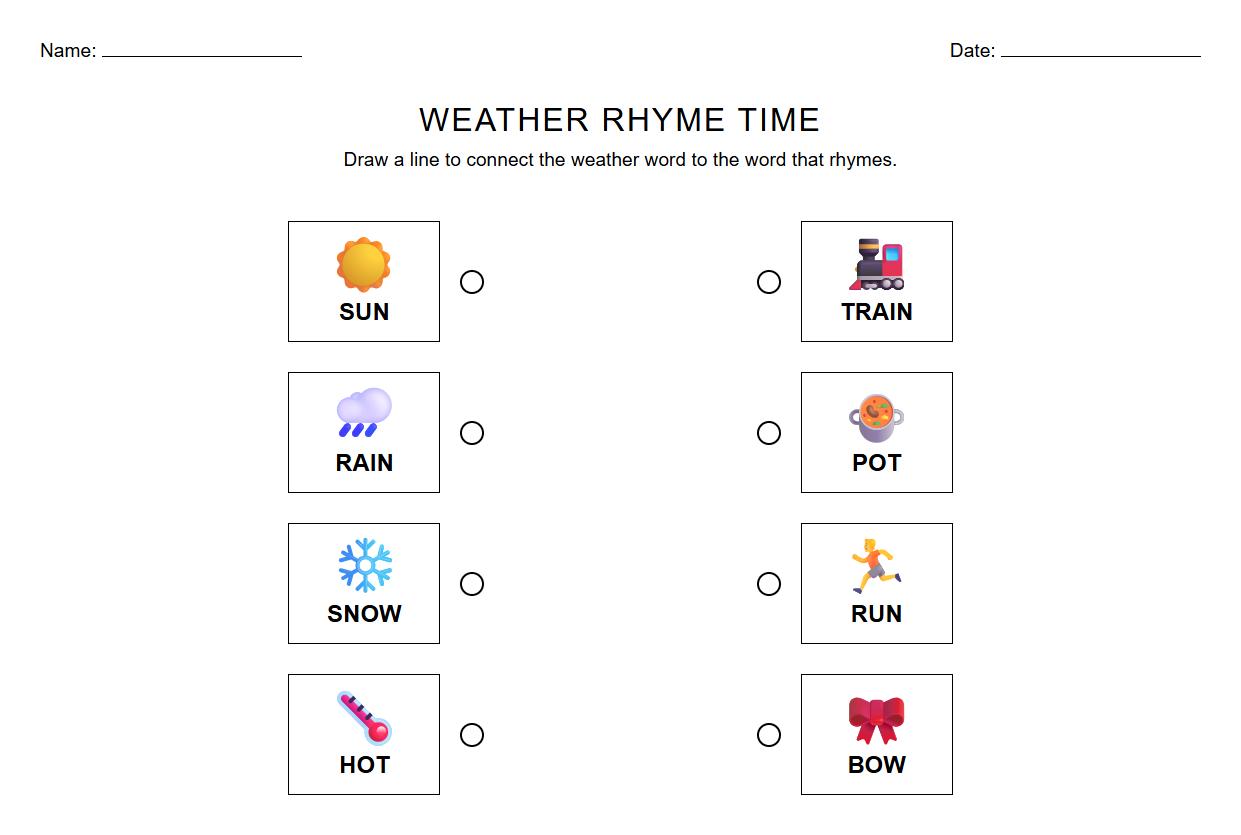 Rhyming weather vocabulary words phonics practice