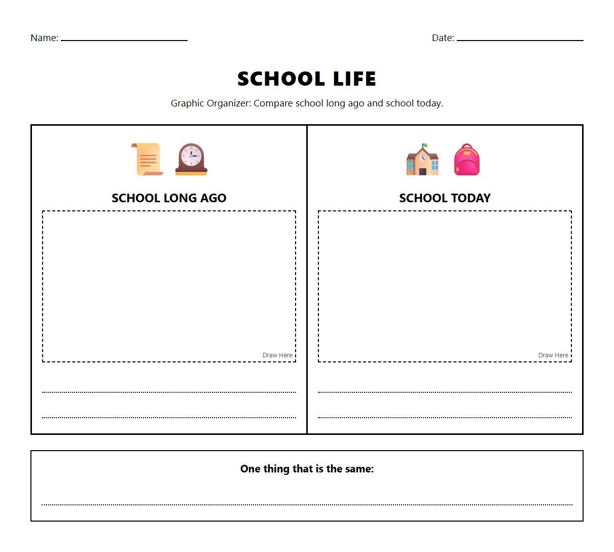 School Life Comparison Graphic Organizer
