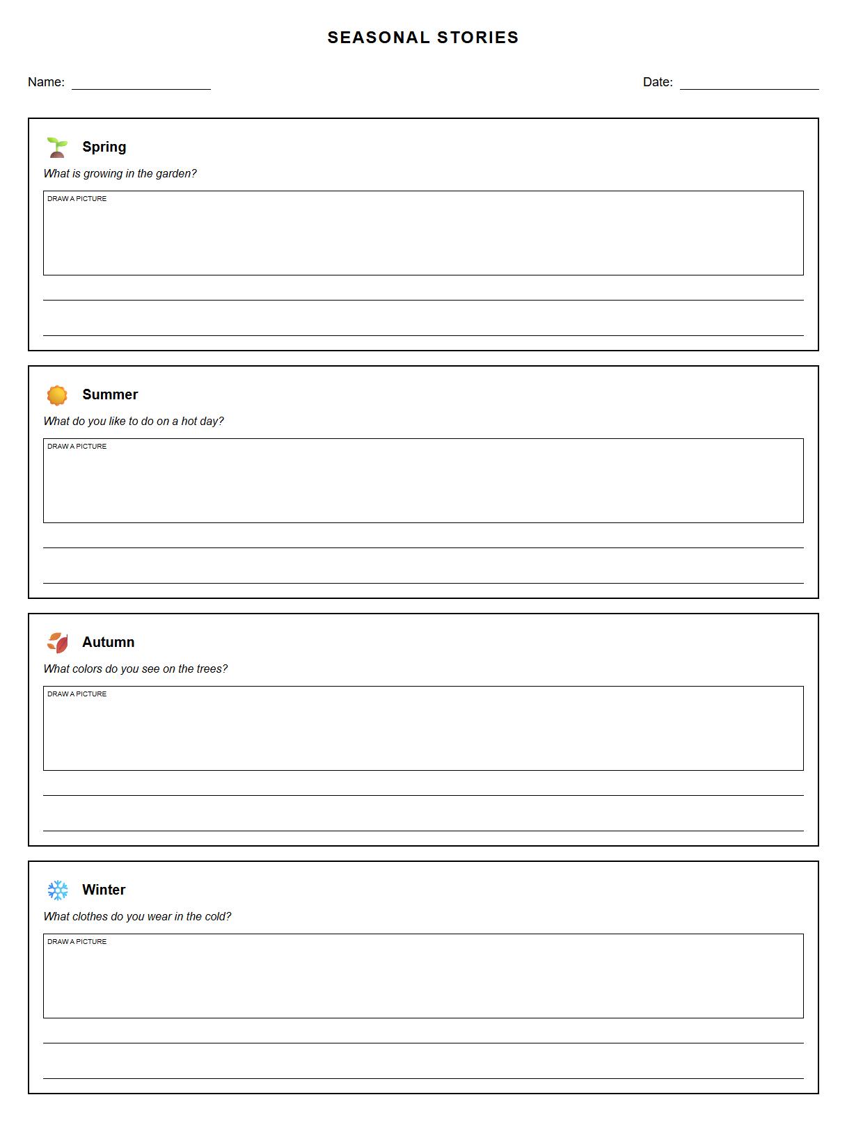 Seasonal Narrative Prompts Worksheet