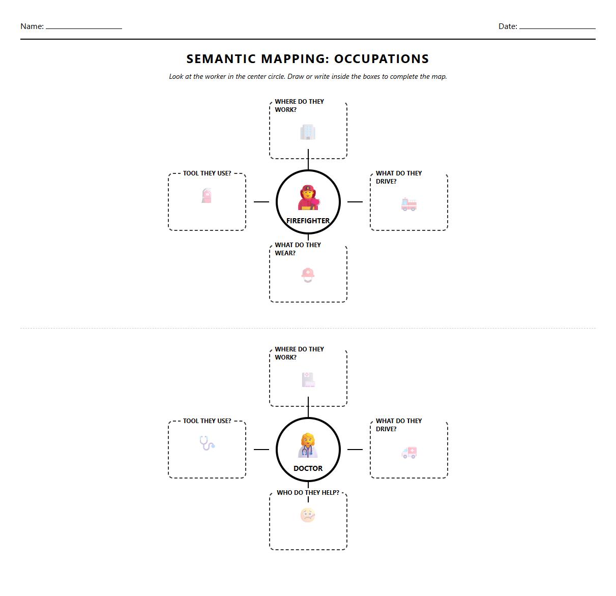 Semantic Mapping of Occupations Worksheet