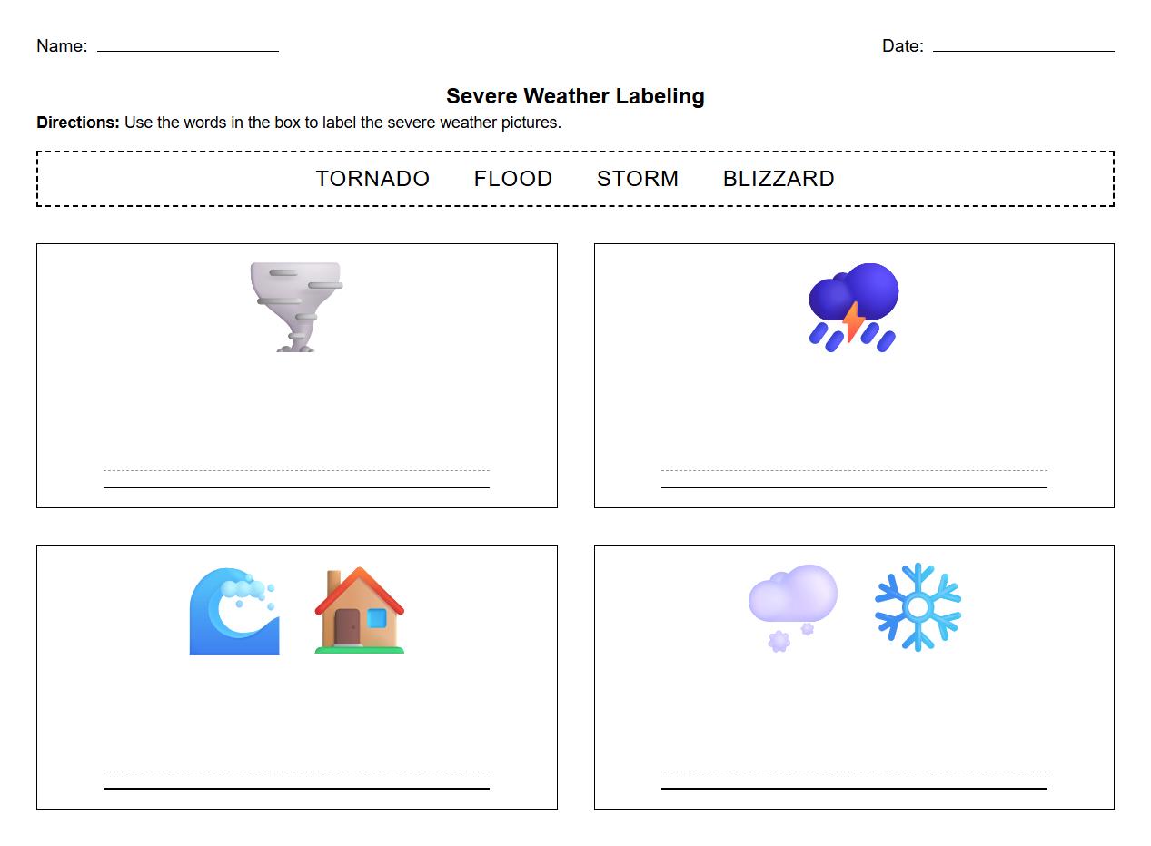 Severe Weather Identification and Label Worksheet