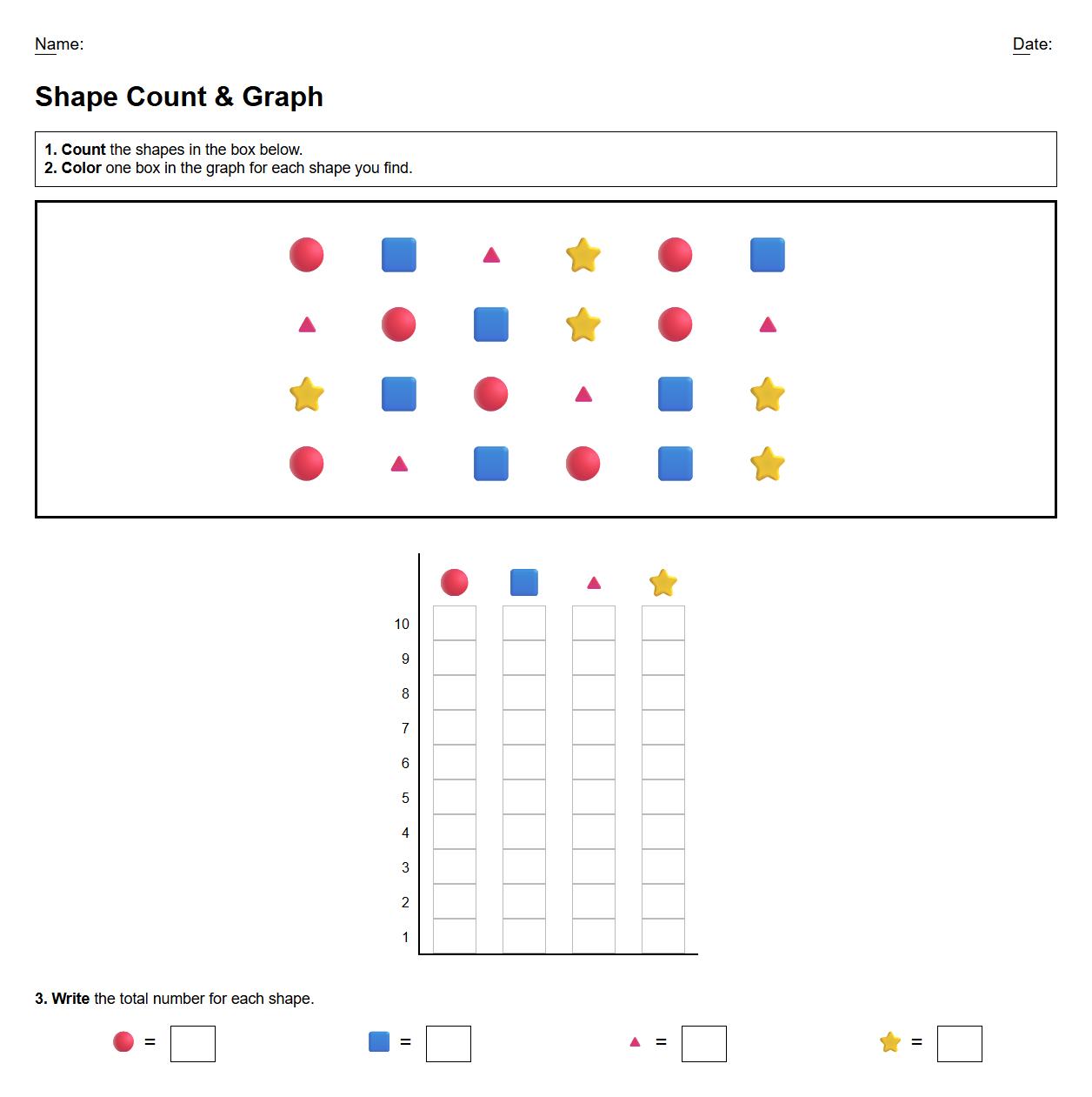 Shape Attribute Bar Graph Worksheet with Concrete Shape Sorting