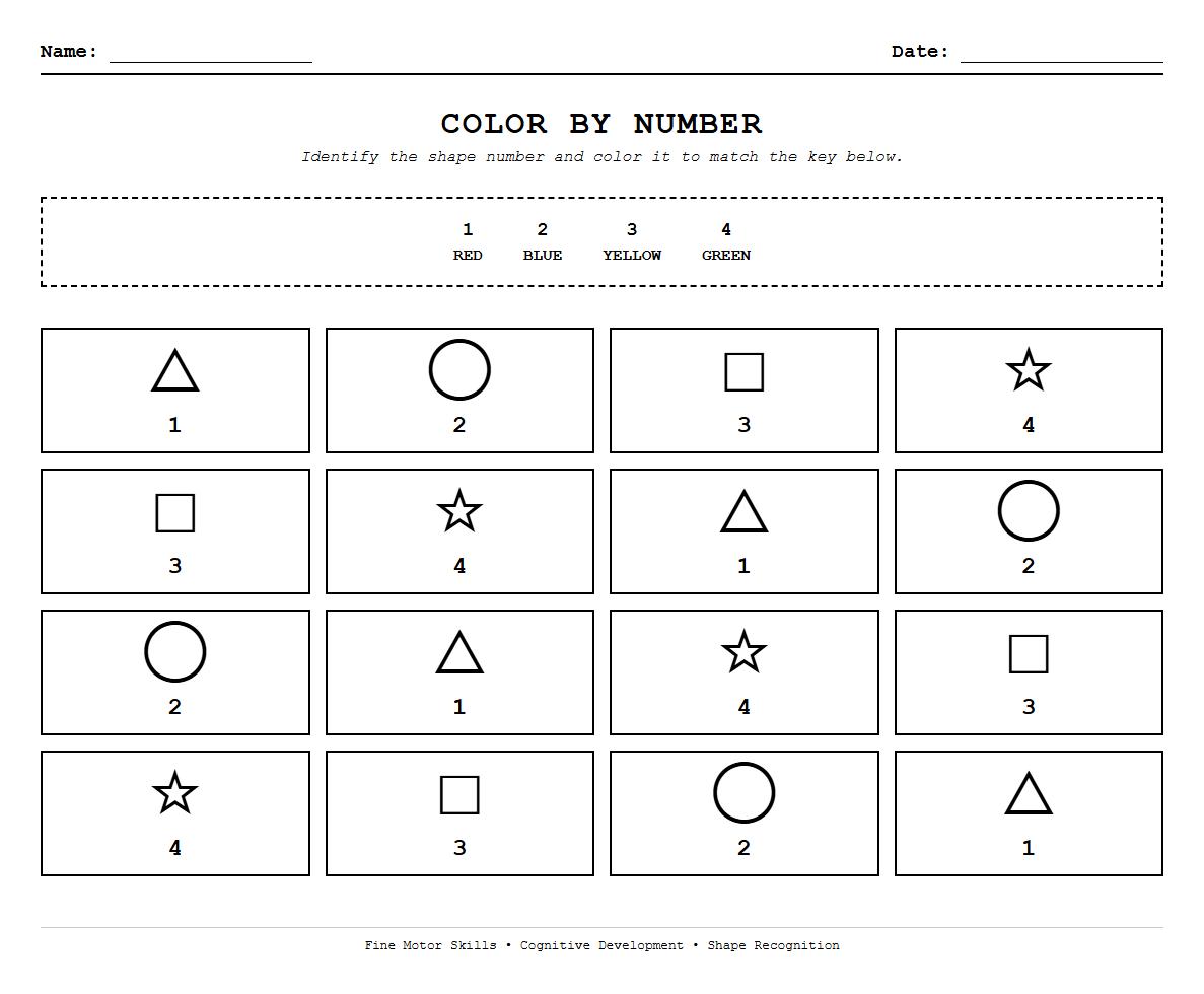 Shape Identification Color by Number Activity