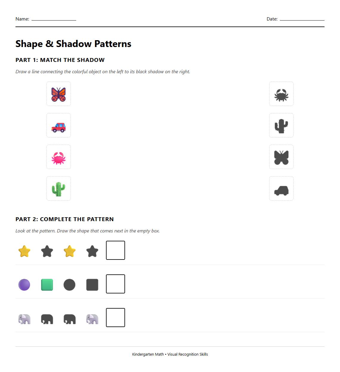 Shape Shadow Pattern Recognition Activity