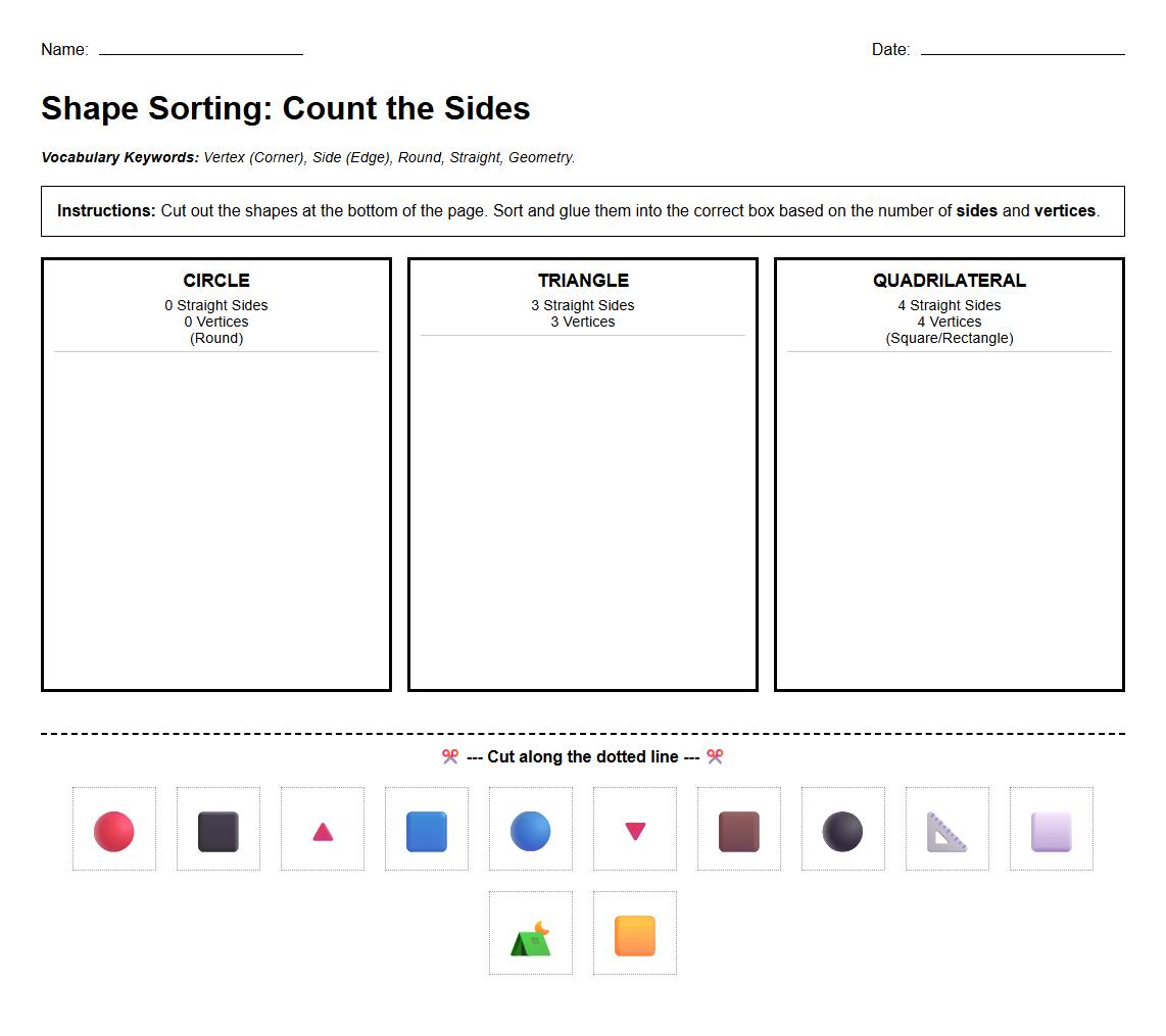 Shape Sorting Activity Emphasizing Geometric Vocabulary