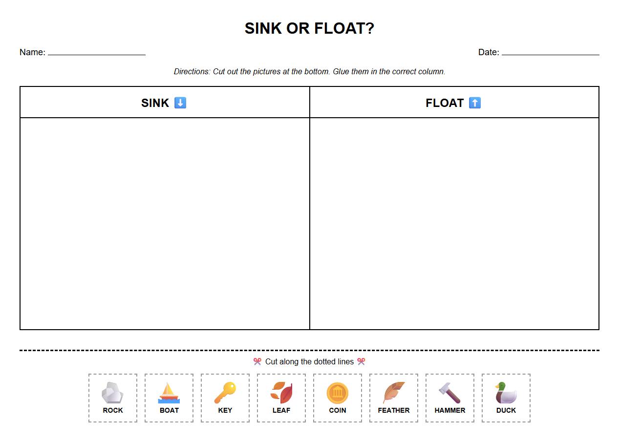 Sink or Float Chart with Picture Sorting