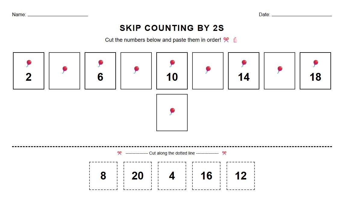 Skip Counting by 2s Cut and Paste Activity Sheet