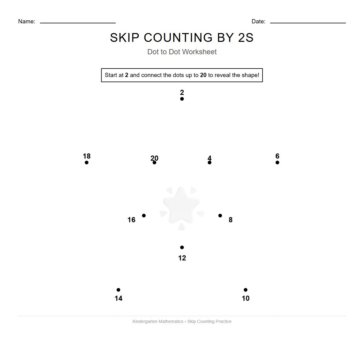 Skip Counting by 2s Dot to Dot Sequence Worksheet