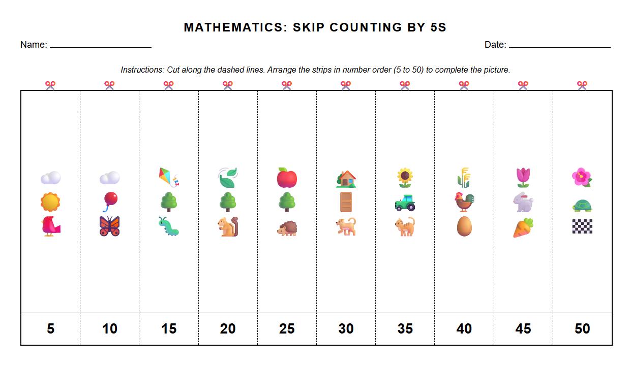 Skip Counting by 5s Picture Puzzle Worksheet