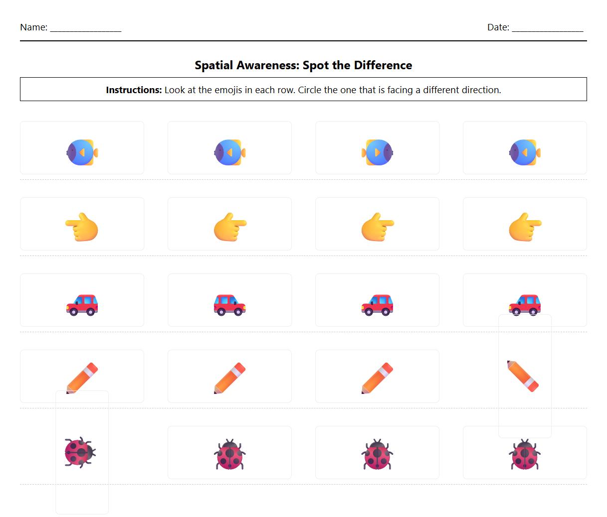 Spatial Awareness Spot the Difference for Kindergarten