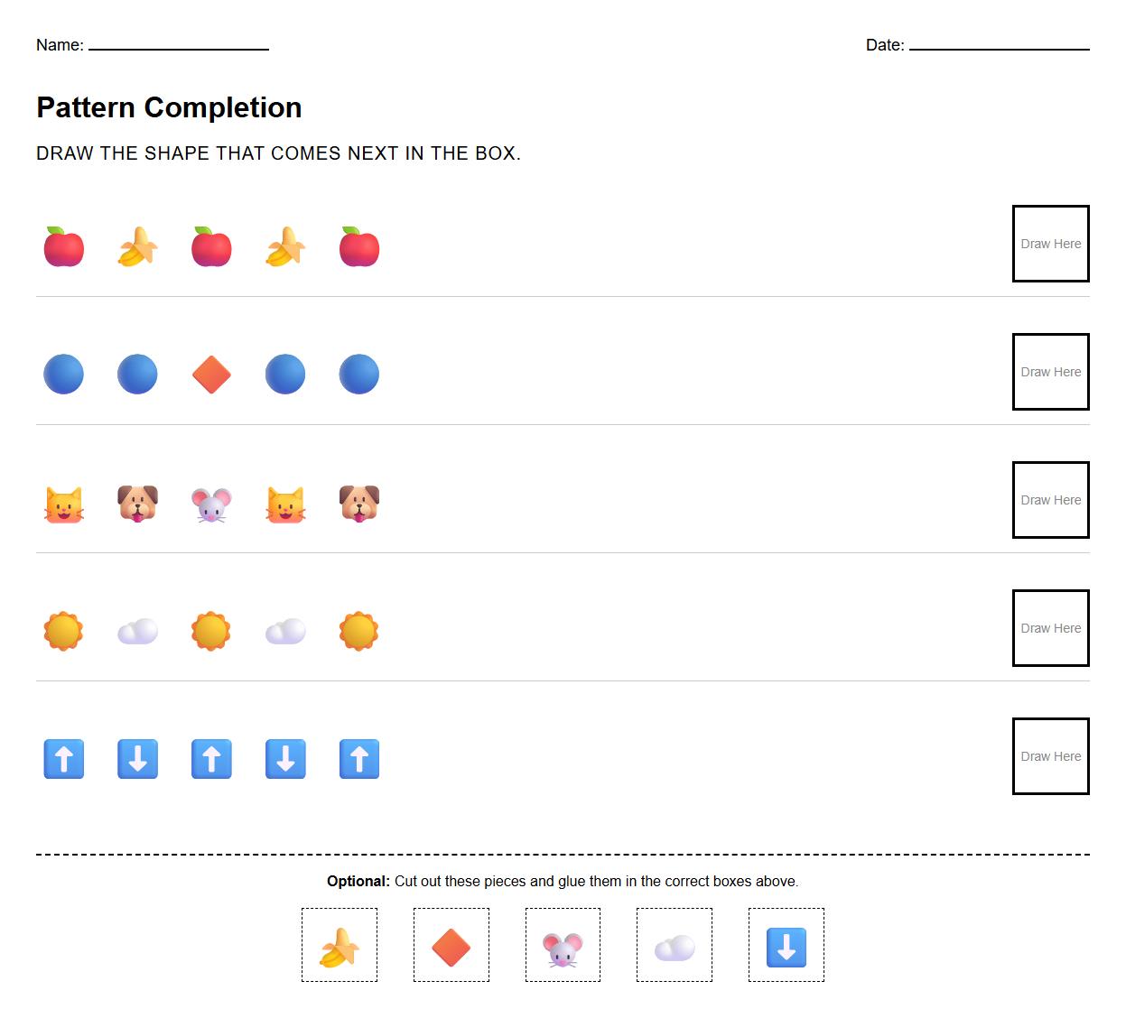 Spatial Reasoning Pattern Completion Worksheet
