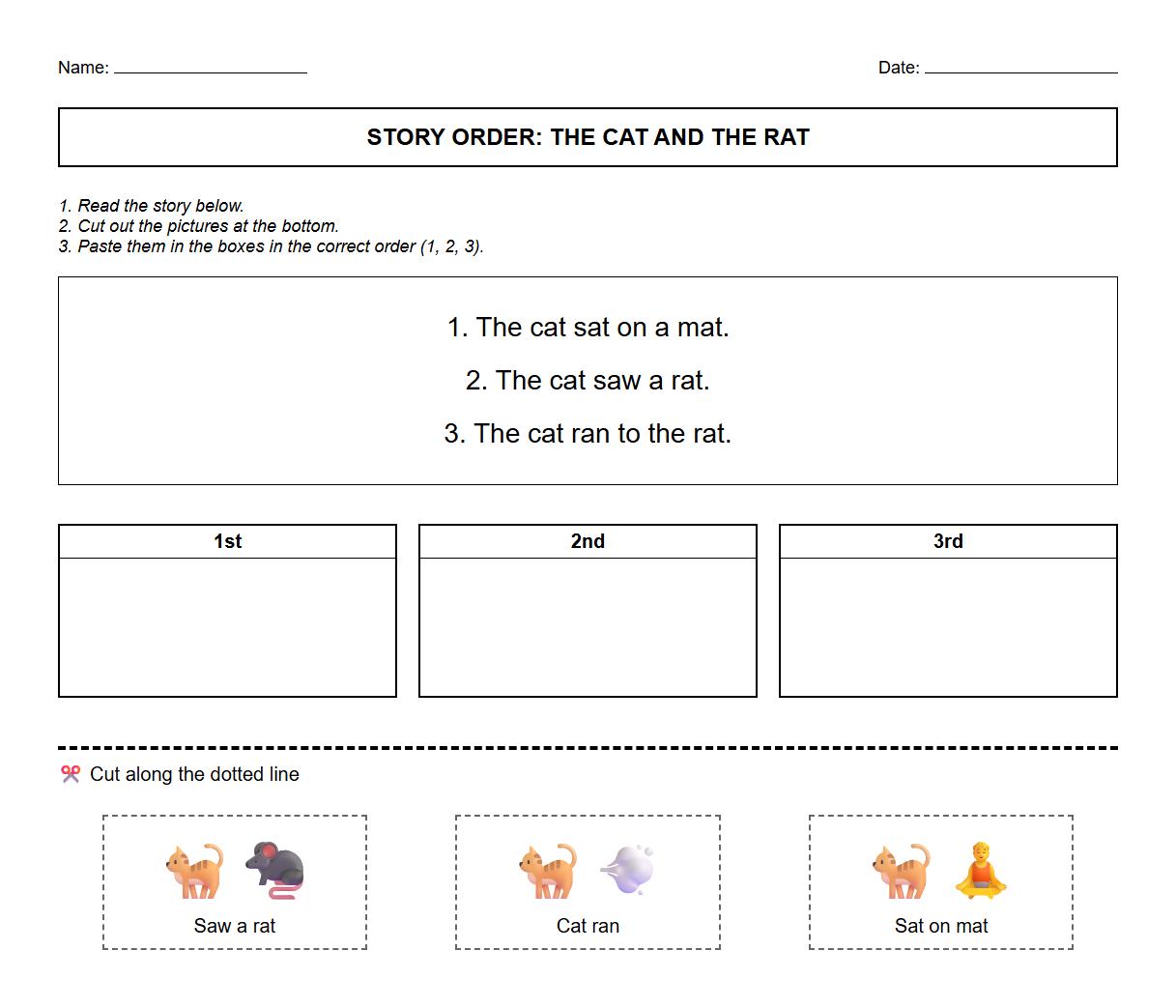 Story Order Phonics-Based Worksheet for Early Learners