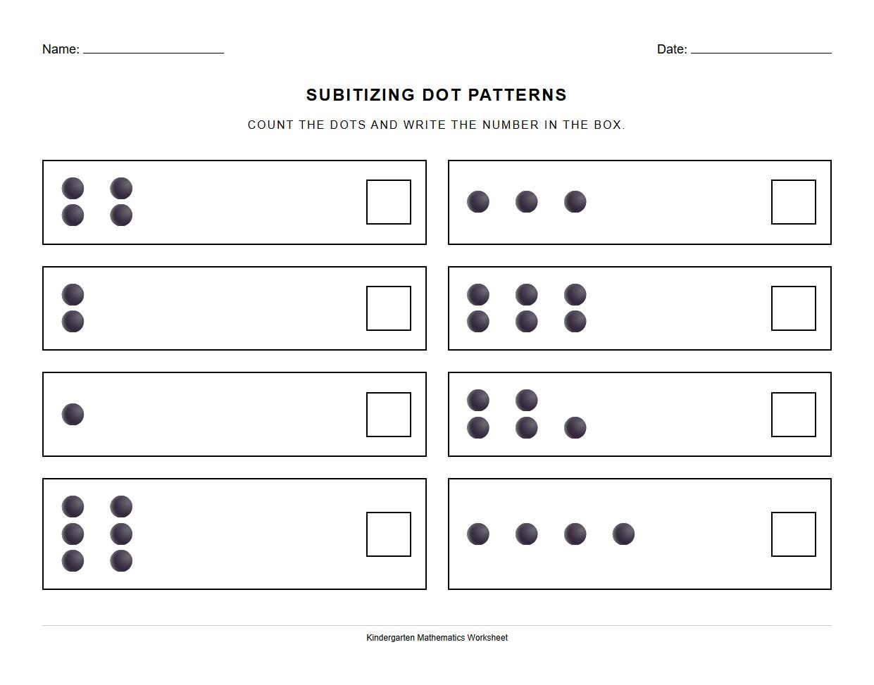 Subitizing Dot Patterns Worksheet