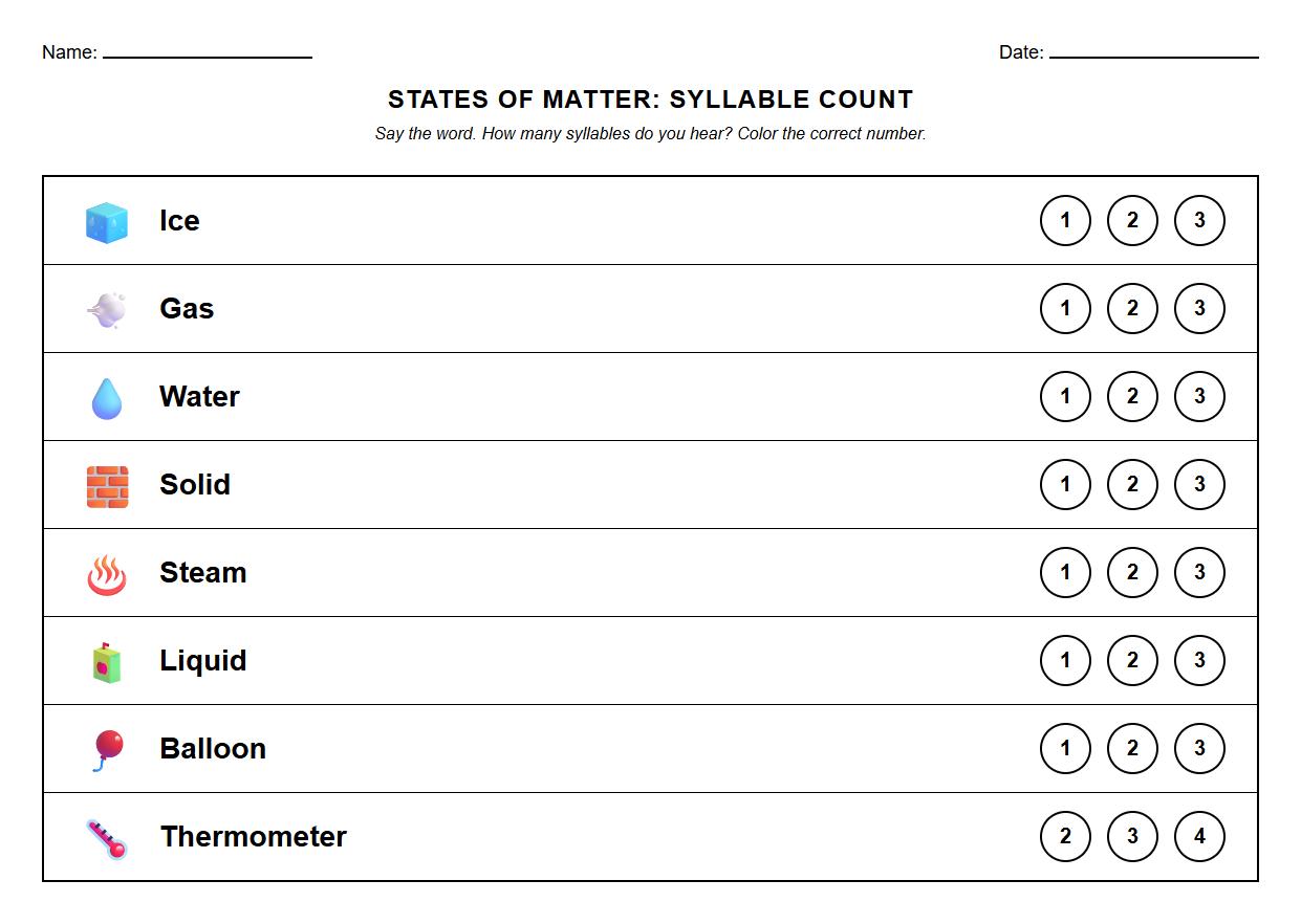 Syllable Counting for States of Matter Vocabulary
