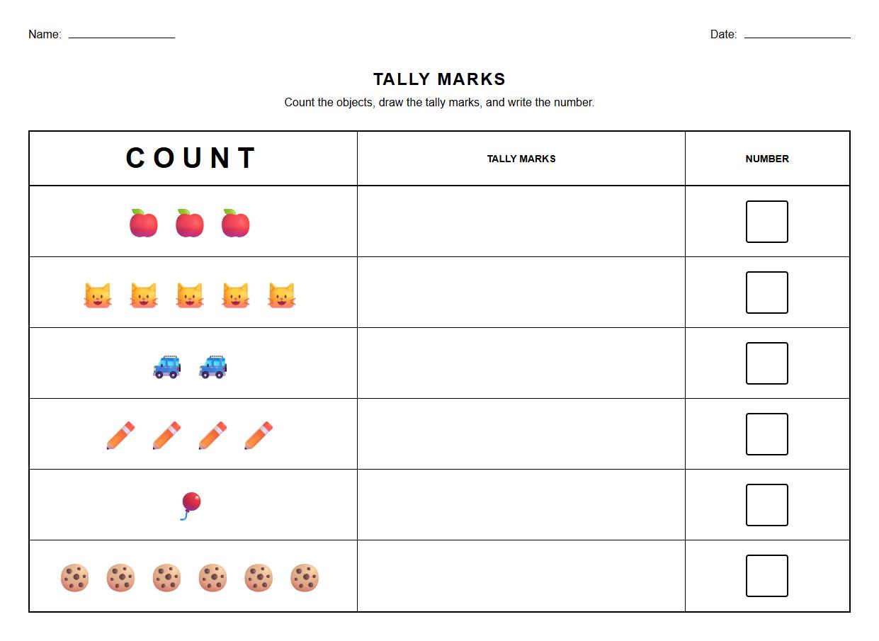 Tally Marks Counting Activity