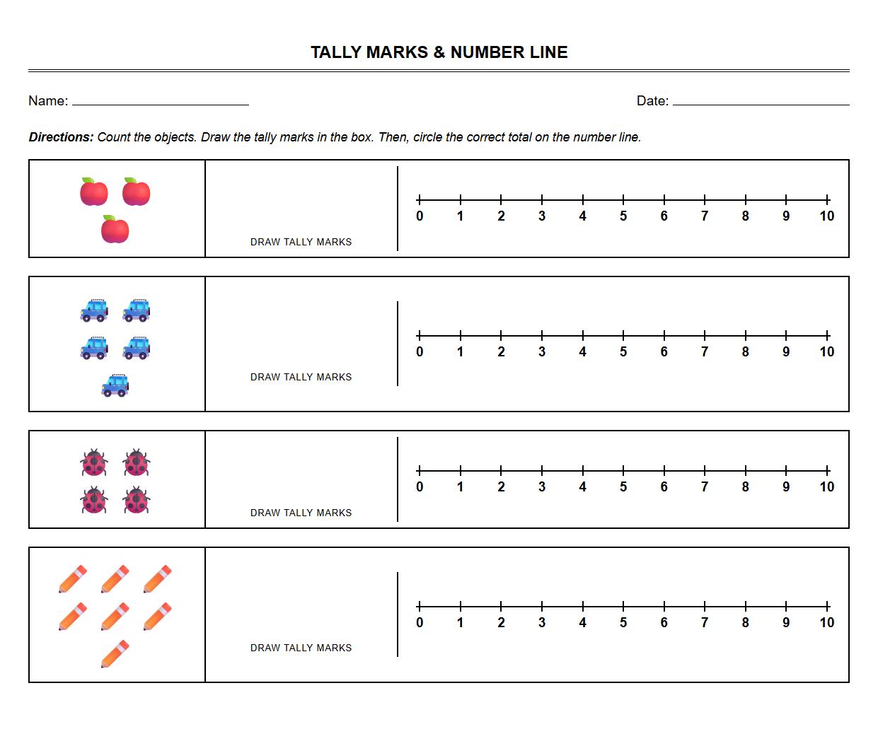 Tally Marks and Number Line Integration Exercise