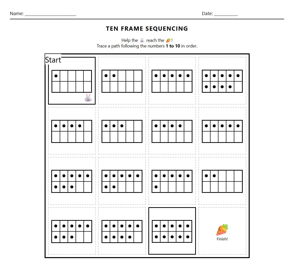 Ten Frame Number Sequencing Maze