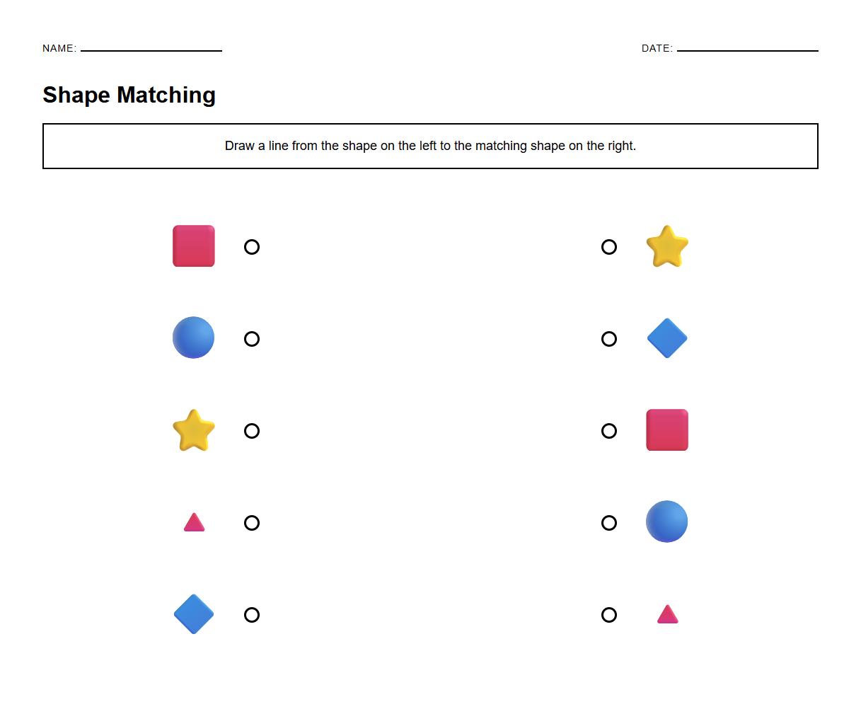 Visual Discrimination Matching Worksheet for Shape Recognition