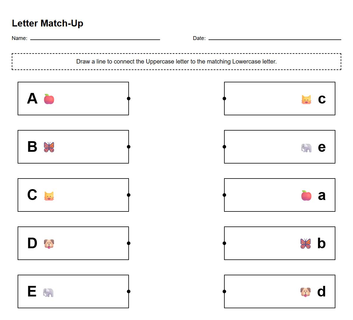 Visual Discrimination Matching Worksheet for Uppercase and Lowercase Letters