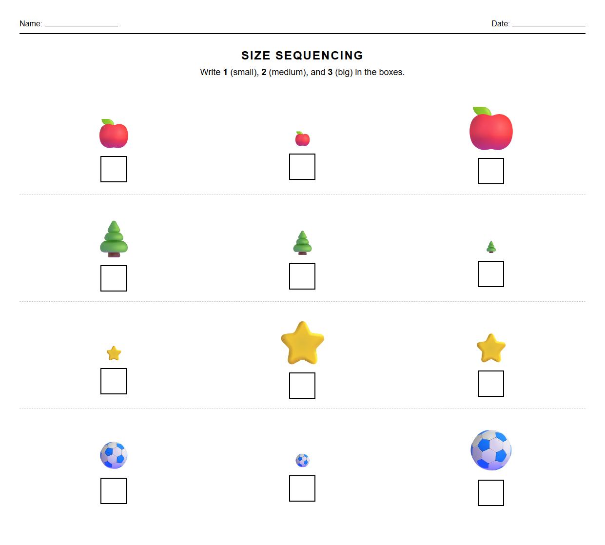 Visual Discrimination worksheet for Kindergarten: Size Sequencing Activity