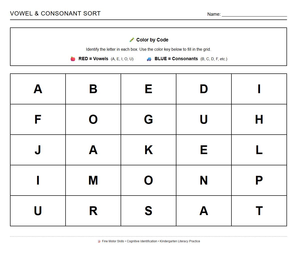 Vowel and Consonant Identification Color by Number Sheets