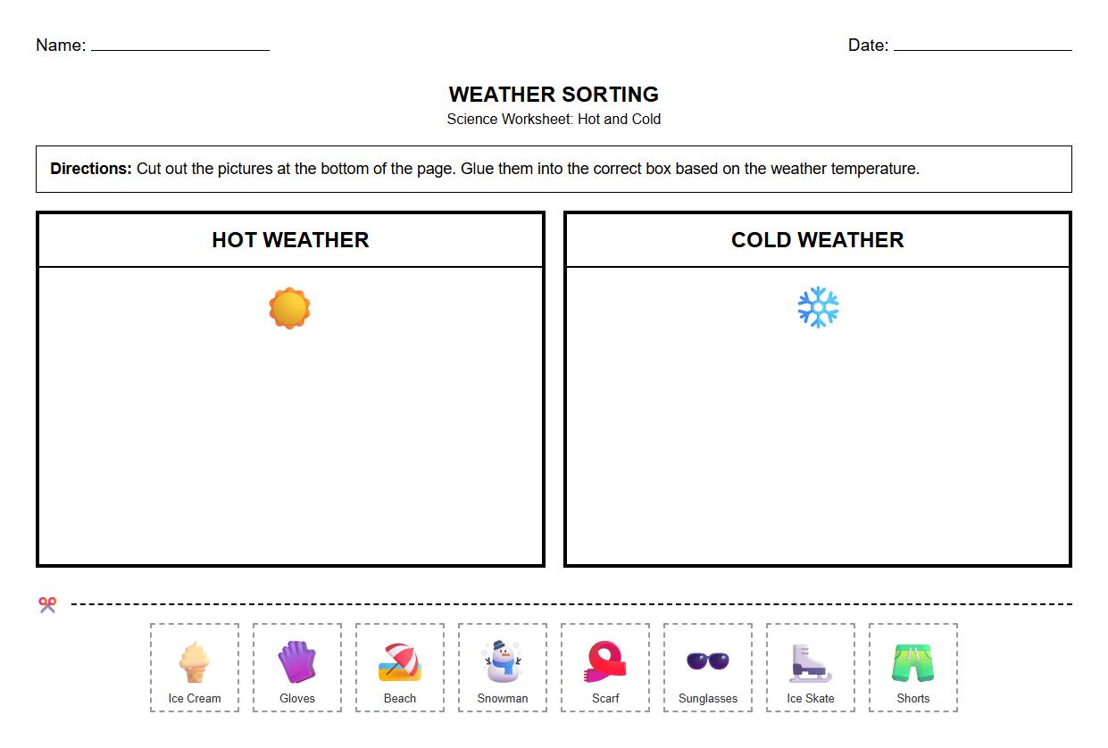 Weather Condition Sorting Exercise by Temperature