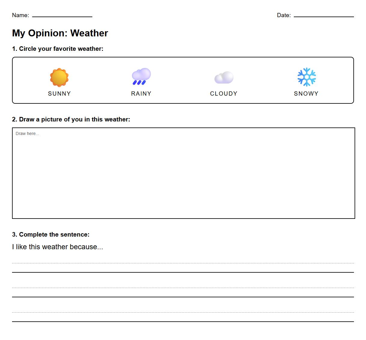 Weather-related Opinion Writing Sheet