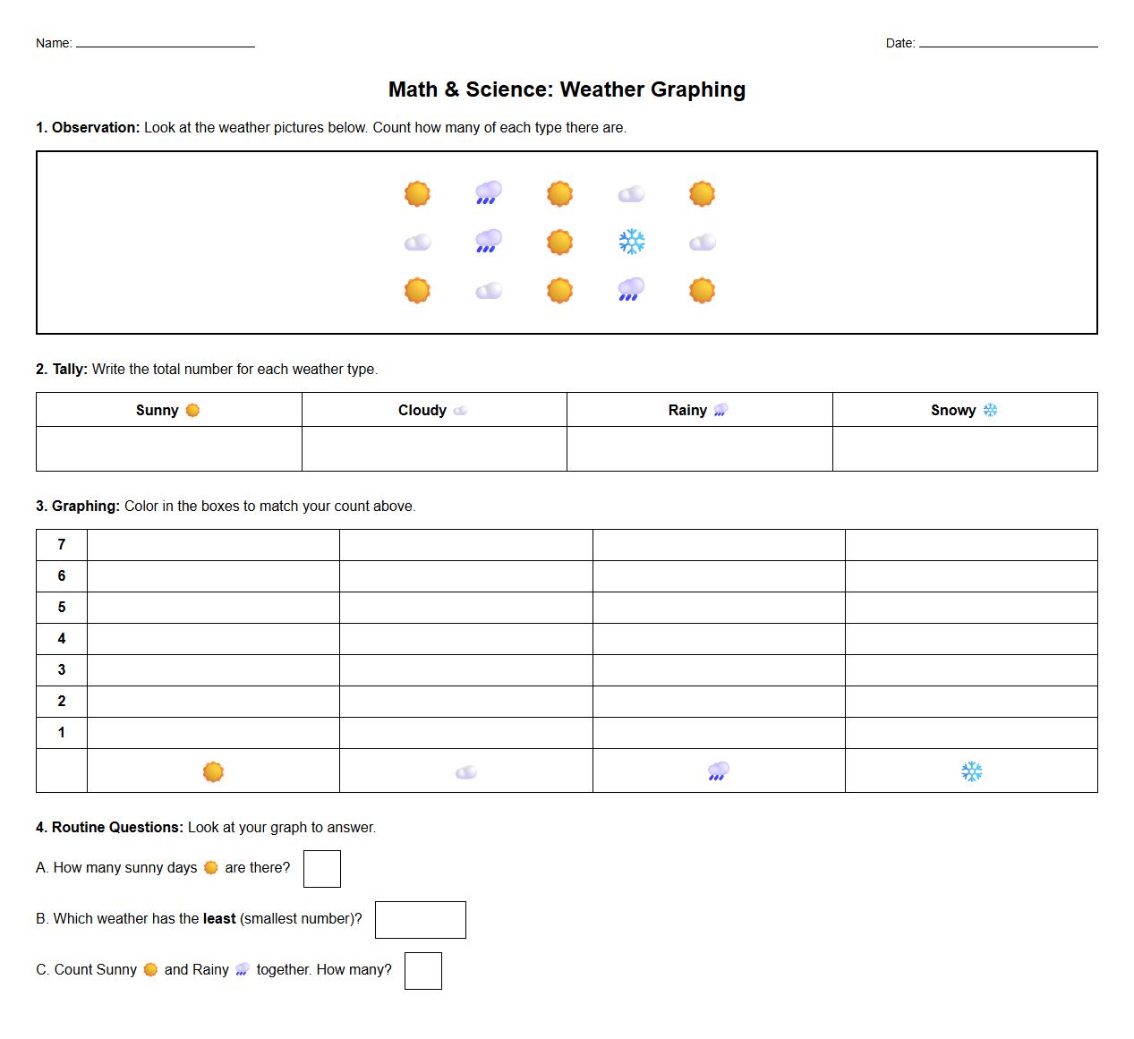 Weather and Routine Graphing Math Worksheet